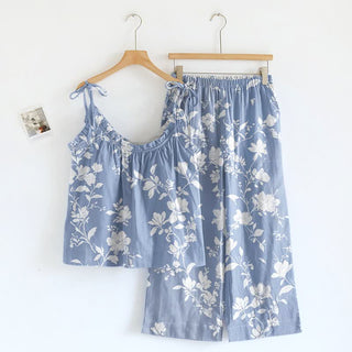 Loungewear mit botanischem Blumenmuster und Spaghettiträgern - Blau - XL - image 0