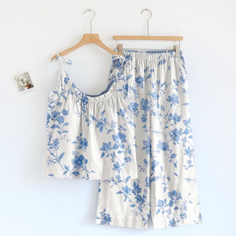 Loungewear mit botanischem Blumenmuster und Spaghettiträgern - Weiß - XL - image 4