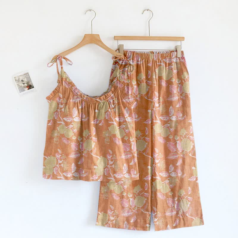 Loungewear mit rosafarbenem Blumenmuster und Spaghettiträgern - Korallenorange - XL - image 4
