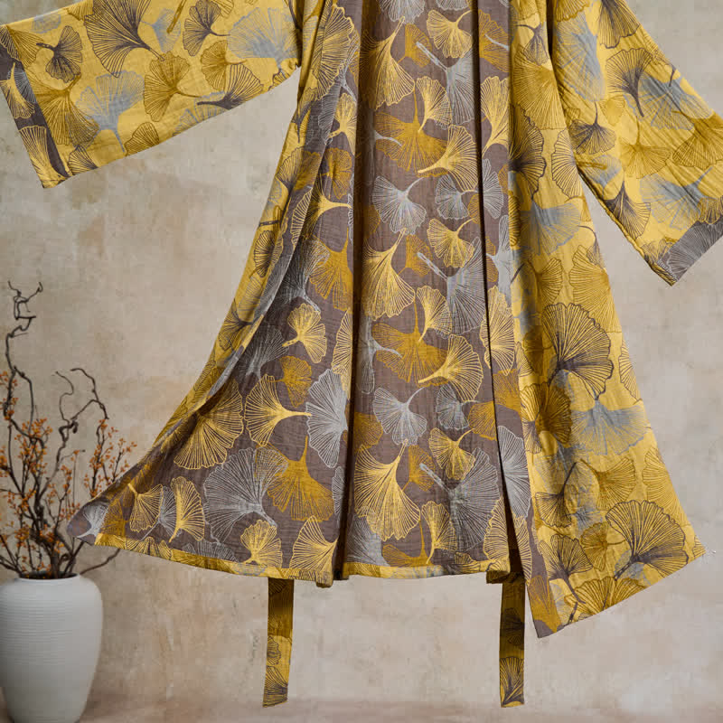 Vintage-Bademantel aus doppellagigem Baumwollgewebe mit Ginkgoblatt - image 3