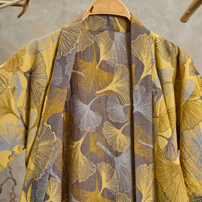 Vintage-Bademantel aus doppellagigem Baumwollgewebe mit Ginkgoblatt - image 2