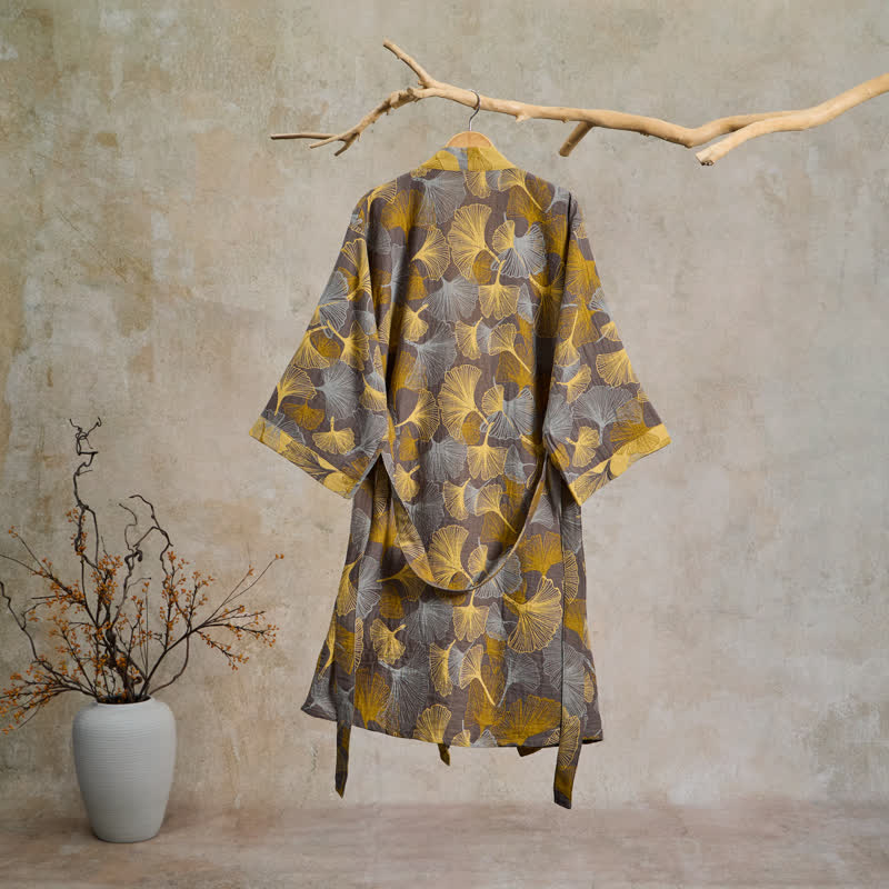 Vintage-Bademantel aus doppellagigem Baumwollgewebe mit Ginkgoblatt - image 7