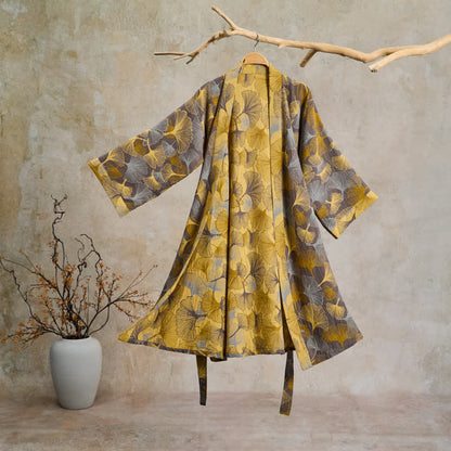 Vintage-Bademantel aus doppellagigem Baumwollgewebe mit Ginkgoblatt - Hellbraun - 2XL - image 6