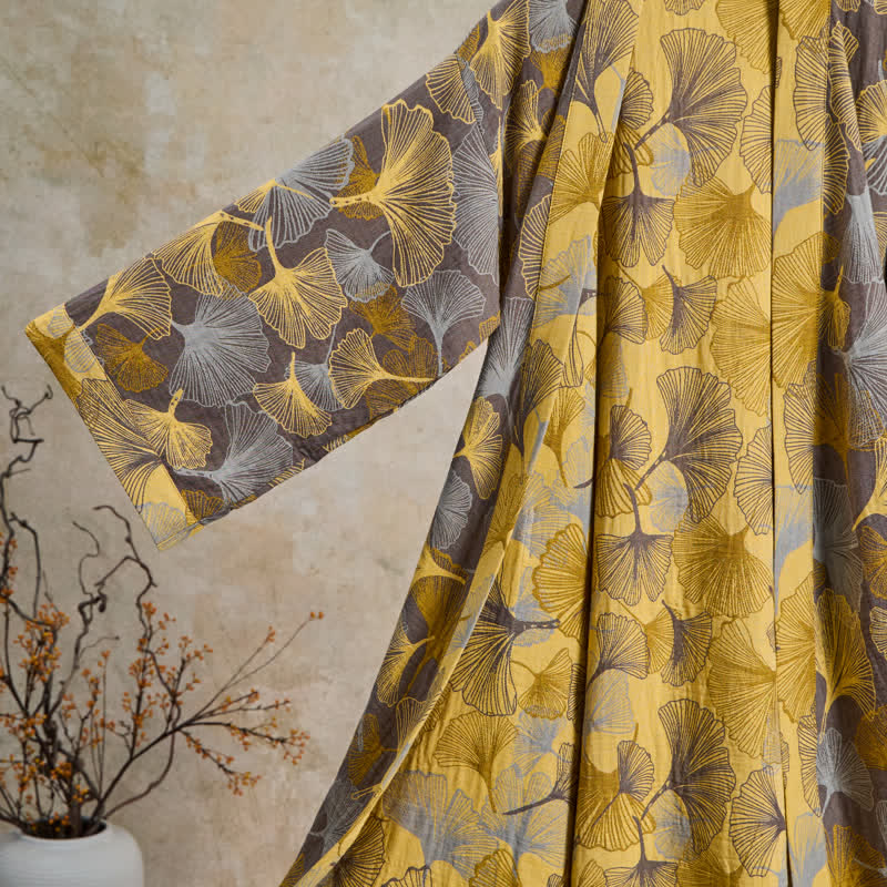 Vintage-Bademantel aus doppellagigem Baumwollgewebe mit Ginkgoblatt - image 9