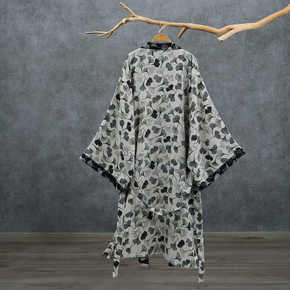 Kimono-Bademantel aus Baumwolle mit schwarzem und weißem Ginkgoblattmuster - image 8