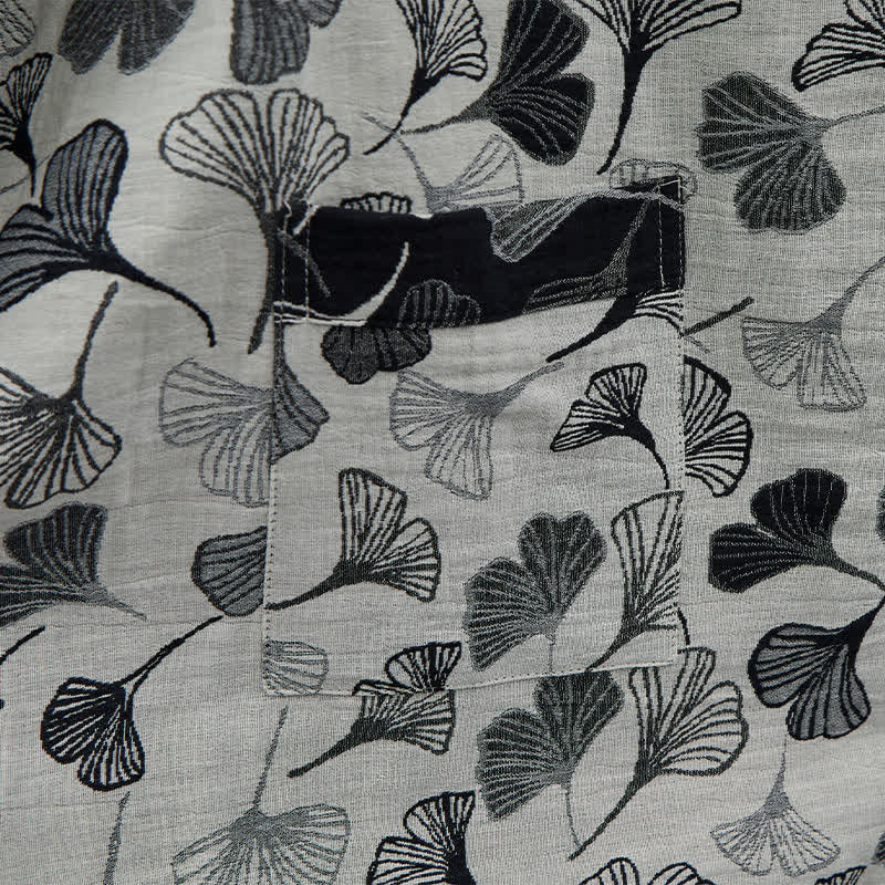 Kimono-Bademantel aus Baumwolle mit schwarzem und weißem Ginkgoblattmuster - image 12