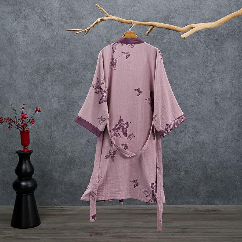 Kimono-Bademantel aus doppellagigem Baumwoll-Doppelgaze mit Schmetterlingsmotiv - image 8