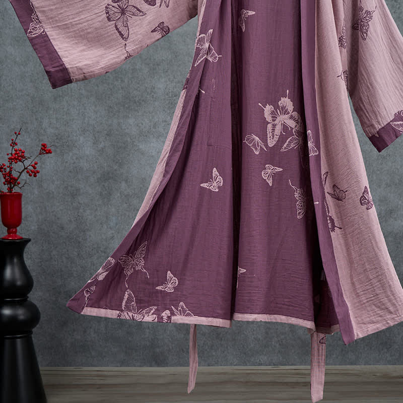 Kimono-Bademantel aus doppellagigem Baumwoll-Doppelgaze mit Schmetterlingsmotiv - image 11