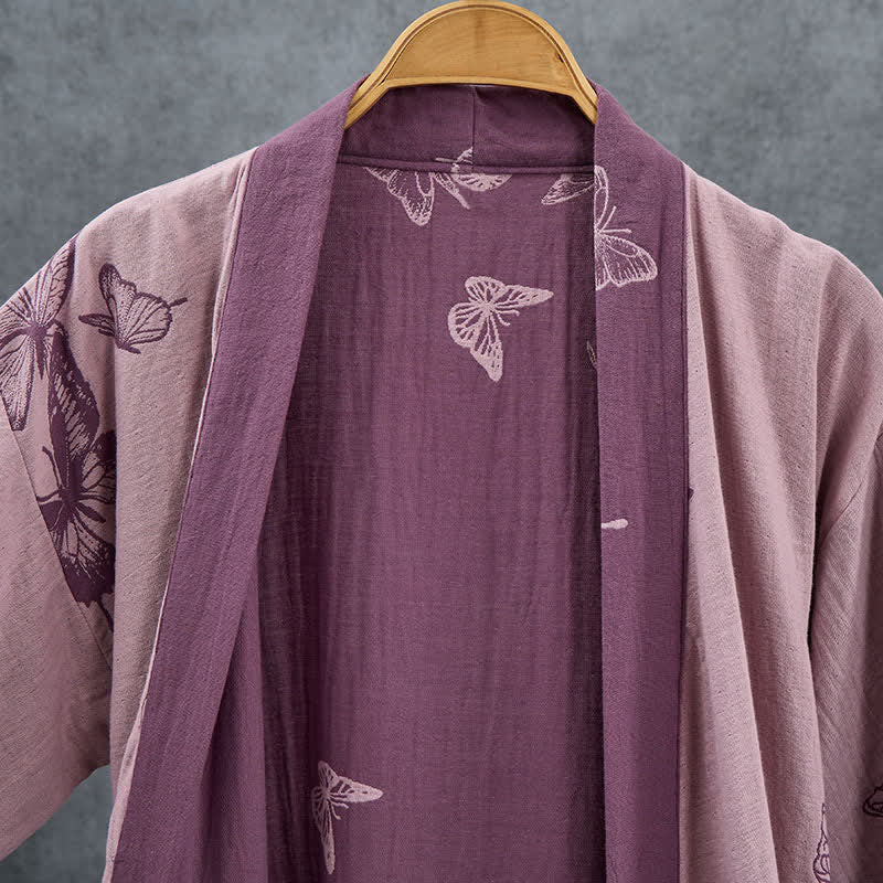 Kimono-Bademantel aus doppellagigem Baumwoll-Doppelgaze mit Schmetterlingsmotiv - image 10