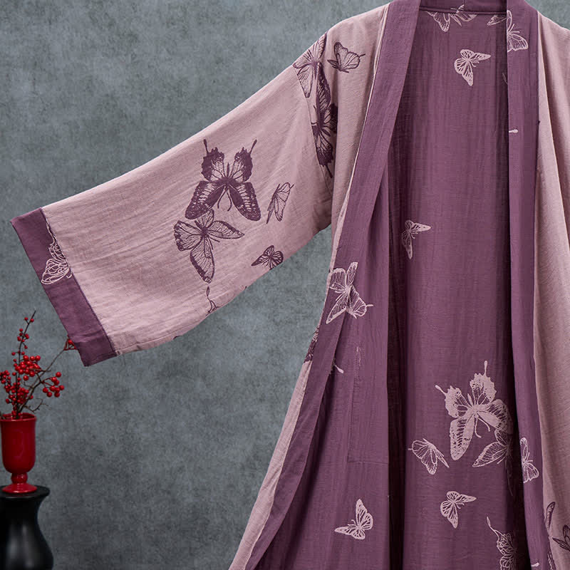 Kimono-Bademantel aus doppellagigem Baumwoll-Doppelgaze mit Schmetterlingsmotiv - image 9