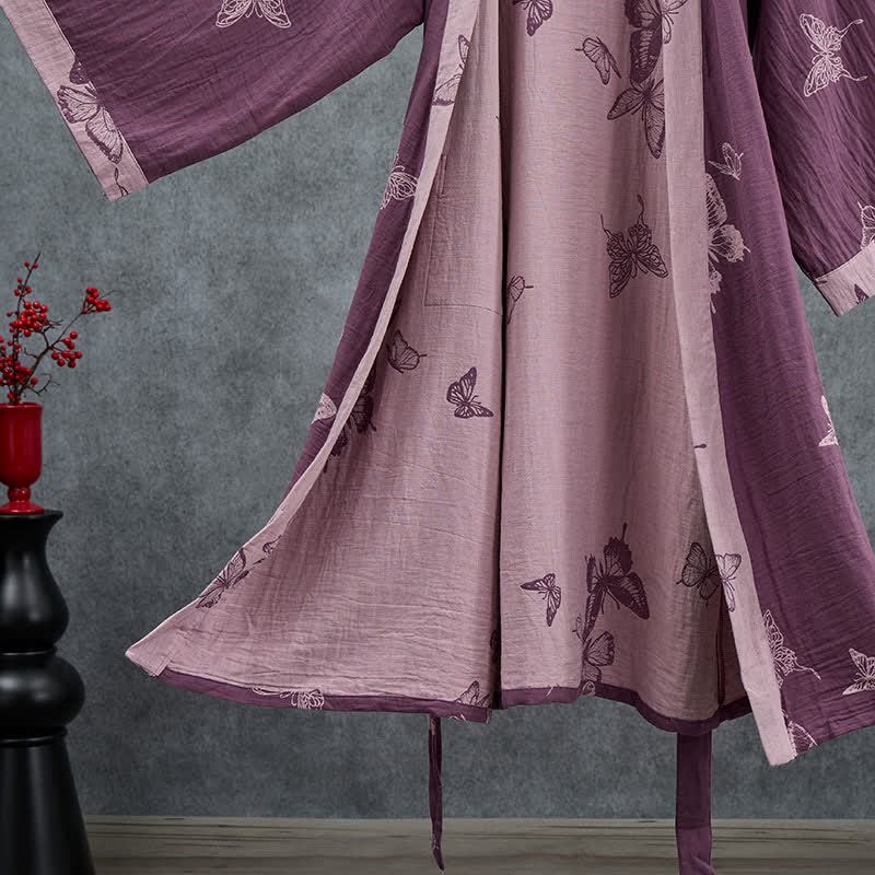 Kimono-Bademantel aus doppellagigem Baumwoll-Doppelgaze mit Schmetterlingsmotiv - image 4