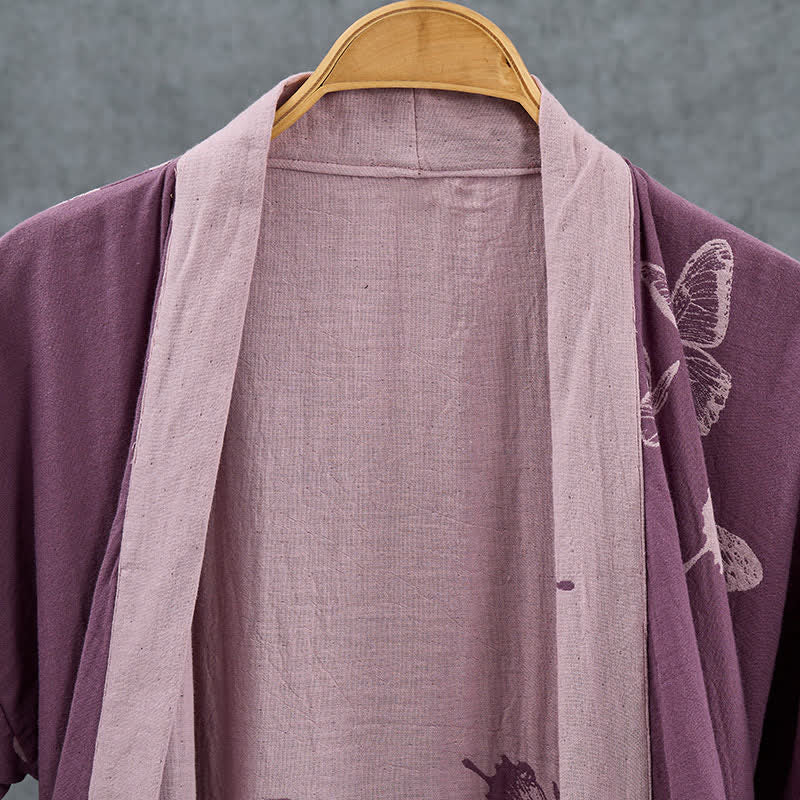 Kimono-Bademantel aus doppellagigem Baumwoll-Doppelgaze mit Schmetterlingsmotiv - image 3