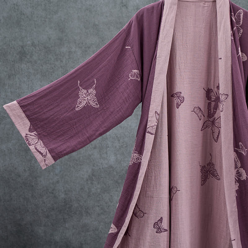 Kimono-Bademantel aus doppellagigem Baumwoll-Doppelgaze mit Schmetterlingsmotiv - image 2