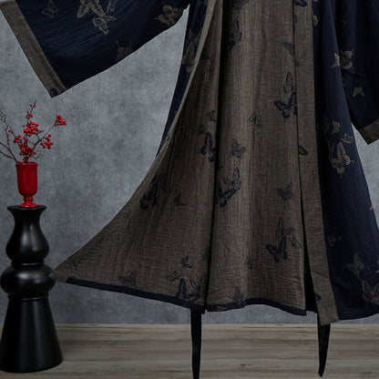 Marineblauer Kimono-Bademantel aus doppellagigem Baumwoll-Doppelgaze mit Schmetterlingsmotiv - image 4