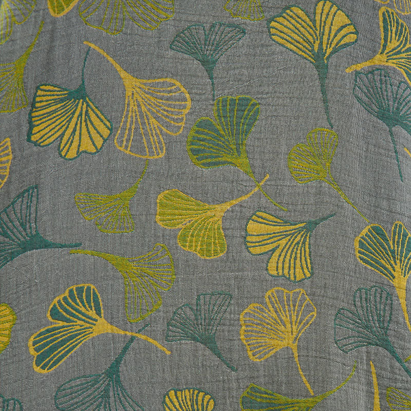 Kimono-Bademantel aus grün-grauem Ginkgoblatt-Baumwollstoff - image 13