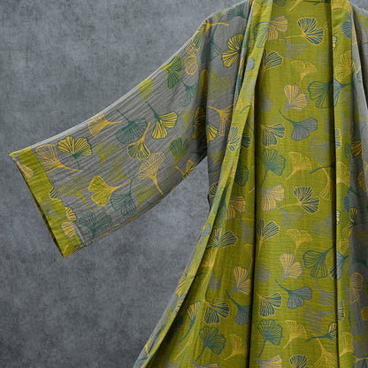 Kimono-Bademantel aus grün-grauem Ginkgoblatt-Baumwollstoff - image 9