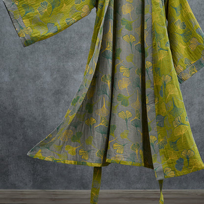 Kimono-Bademantel aus grün-grauem Ginkgoblatt-Baumwollstoff - image 4