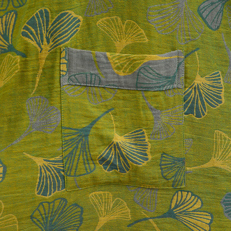 Kimono-Bademantel aus grün-grauem Ginkgoblatt-Baumwollstoff - image 5