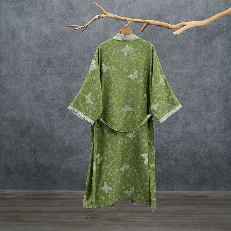 Kimono-Bademantel mit botanischem Schmetterlingsmotiv in Olivgrün - image 1