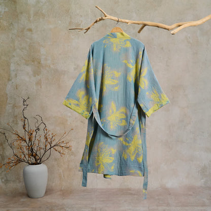 Kimono-Bademantel aus doppellagigem Baumwollgewebe mit Blumenmuster im Boho-Stil - image 1