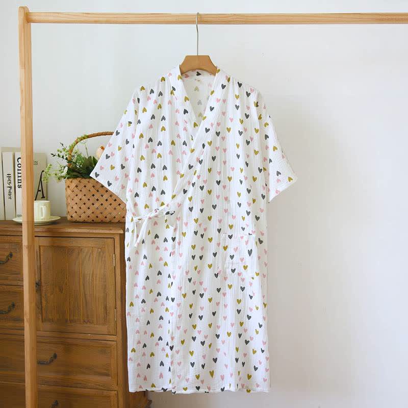 Kimono-Nachthemd aus doppellagigem Baumwollmusselin - Beige - L - image 0