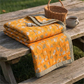 Wendbare Baumwolldecke „Golden Ginkgo“ - Orange - 90" x 92" - image 0