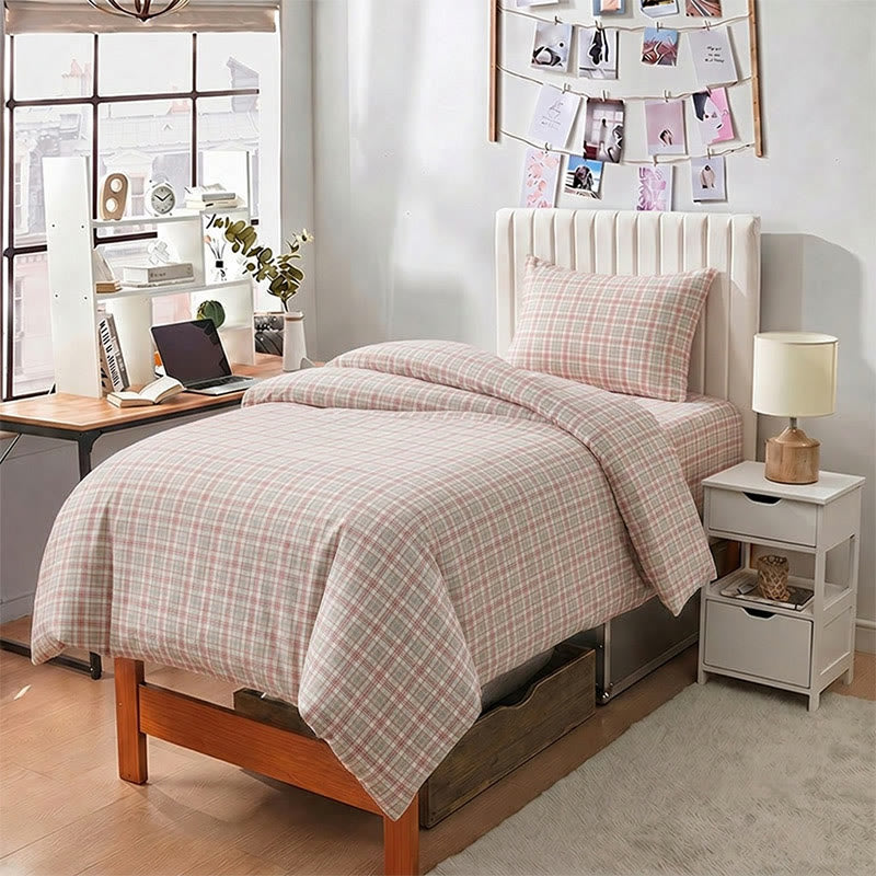 Rosa kariertes Bettwäscheset für Einzelbett XL ( Schlafsaal) - image 1