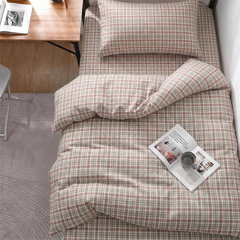 Rosa kariertes Bettwäscheset für Einzelbett XL ( Schlafsaal) - Rosa-grau kariert - Twin XL - 5-teiliges Komplettset - image 0