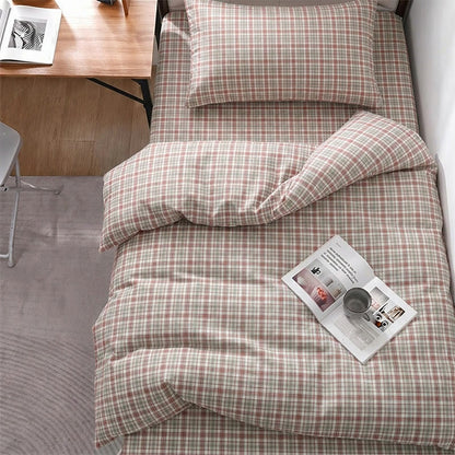 Rosa kariertes Bettwäscheset für Einzelbett XL ( Schlafsaal) - Rosa-grau kariert - Twin XL - 5-teiliges Komplettset - image 0