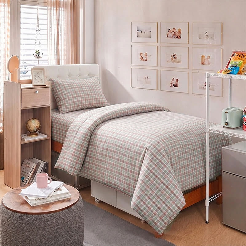 Rosa kariertes Bettwäscheset für Einzelbett XL ( Schlafsaal) - image 2