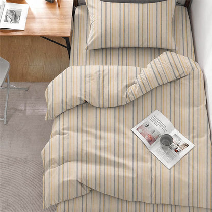Neutral gestreiftes Twin XL Schlafsaal-Bettwäscheset - Gelb & Grau gestreift - Twin XL - 5-teiliges Komplettset - image 0