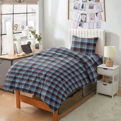 Klassisches kariertes Bettwäscheset für Einzelbett XL im Studentenwohnheim - Braun-blau kariert - Twin XL - 5-teiliges Komplettset - image 0