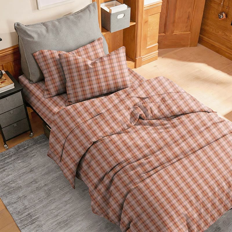 Bettwäsche-Set im Cottage-Karo-Design, Einzelbett XL, für Studentenwohnheim - Karamell - Twin XL - 5-teiliges Komplettset - image 0
