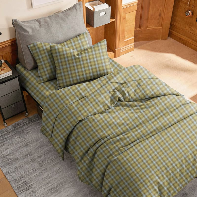 Bettwäsche-Set im Cottage-Karo-Design, Einzelbett XL, für Studentenwohnheim - Olivgrün - Twin XL - 5-teiliges Komplettset - image 7