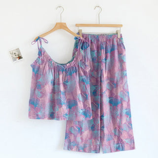 Traumhaftes Loungewear-Set mit Ginkgoblatt-Cami-Kleidung - Lila - XL - image 0