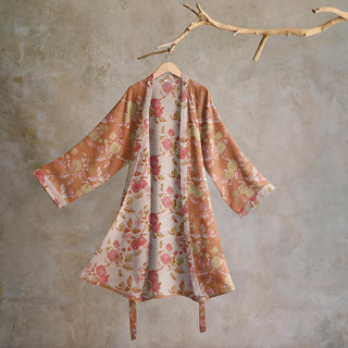 Kimono-Bademantel aus Baumwolle mit botanischem Granatapfelmuster - Grün & Rot - 2XL - image 0