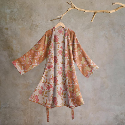 Kimono-Bademantel aus Baumwolle mit botanischem Granatapfelmuster - Grün & Rot - 2XL - image 0