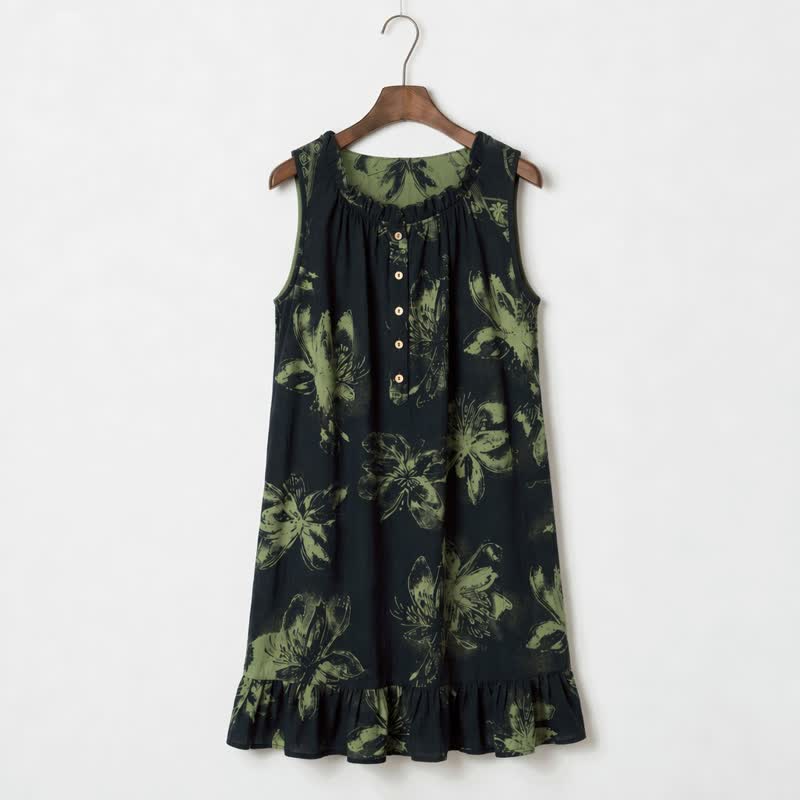 Botanisches Nocturne-Blumen-Baumwoll-Loungedress - Dunkelgrün - L - image 0