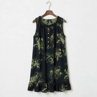 Botanisches Nocturne-Blumen-Baumwoll-Loungedress - Dunkelgrün - L - image 0