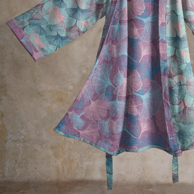Traumhafter Kimono-Bademantel aus Baumwolle mit Ginkgoblattmuster - image 4