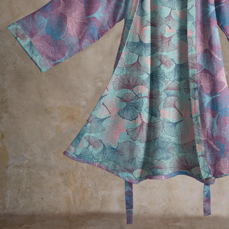 Traumhafter Kimono-Bademantel aus Baumwolle mit Ginkgoblattmuster - image 9