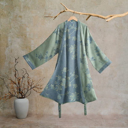 Kimono-Bademantel aus Baumwolle, salbeiblau mit Blumenmuster - Salbei & Blau - 2XL - image 5