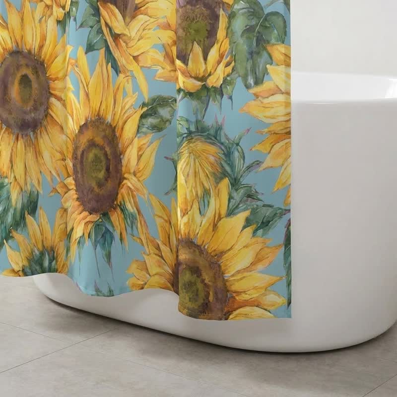 Wasserdichter Duschvorhang mit nordischem Sonnenblumenmuster - image 3