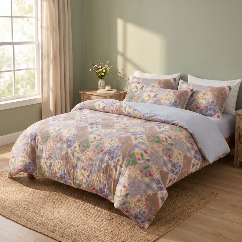 Garten-Patchwork-Bettwäsche-Set aus Baumwolle mit Blumenmuster - image 1