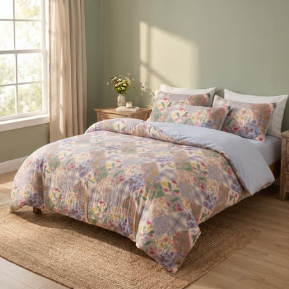 Garten-Patchwork-Bettwäsche-Set aus Baumwolle mit Blumenmuster - image 1