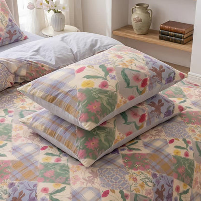 Garten-Patchwork-Bettwäsche-Set aus Baumwolle mit Blumenmuster - Mehrfarbig - 50cm x 50cm x 37" - 2 Kissenbezüge - image 4