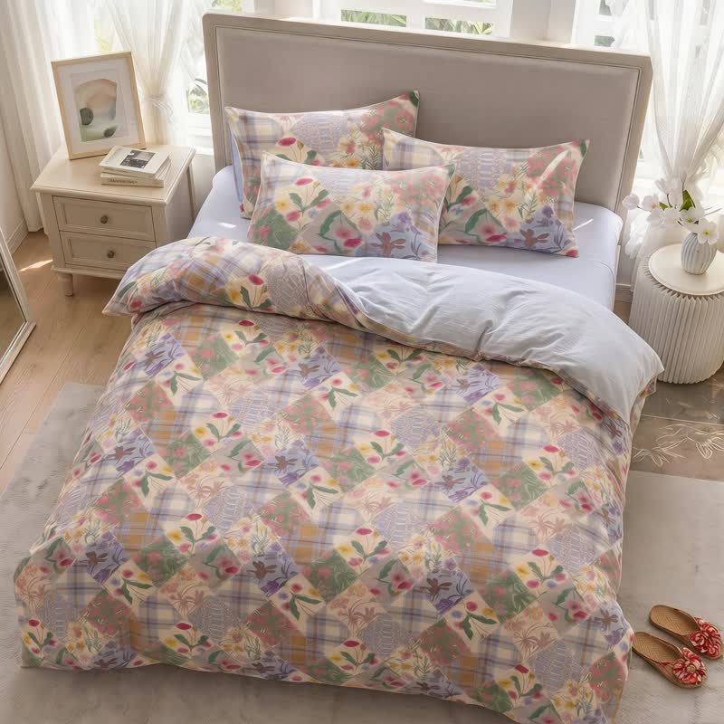 Garten-Patchwork-Bettwäsche-Set aus Baumwolle mit Blumenmuster - image 2