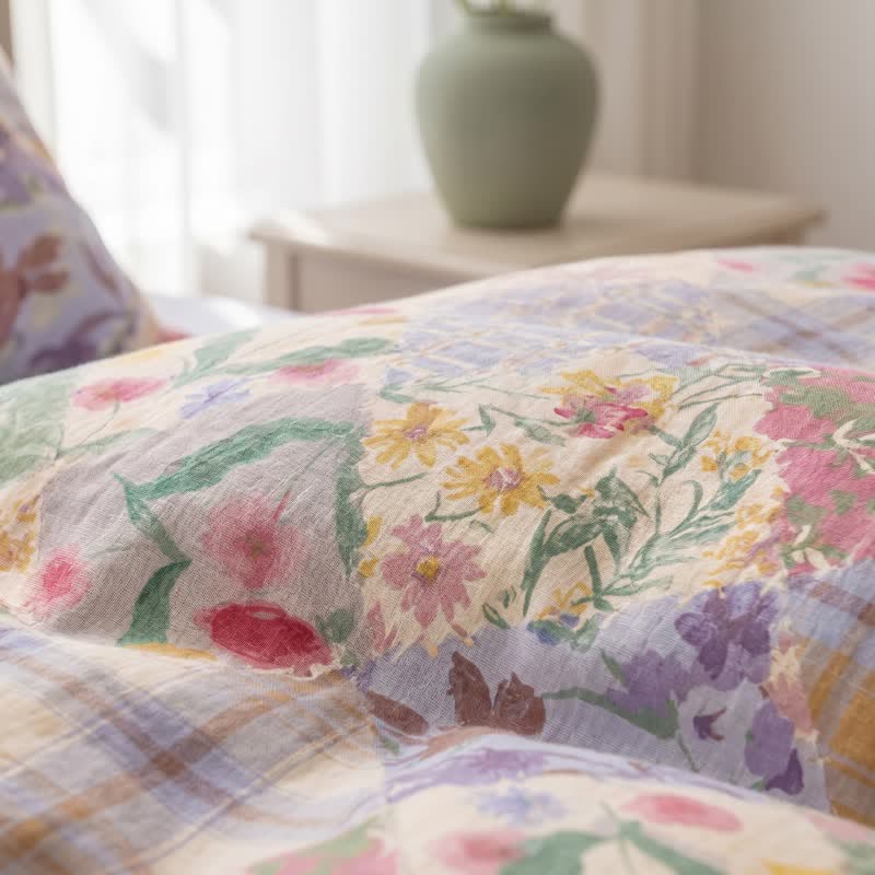 Garten-Patchwork-Bettwäsche-Set aus Baumwolle mit Blumenmuster - image 7