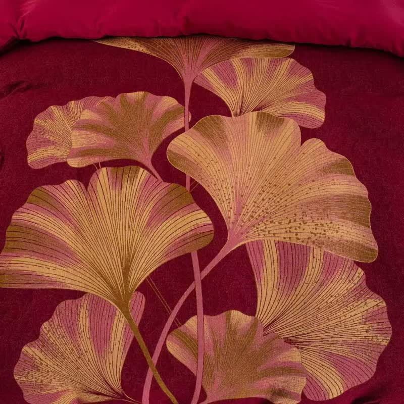 Bettwäsche-Set aus Baumwolle mit tiefrotem Ginkgoblatt - image 6
