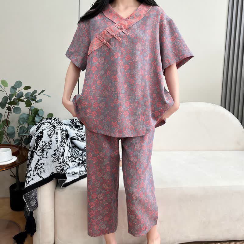 Plus Size Blumenmuster Caprihosen Loungewear - image 19